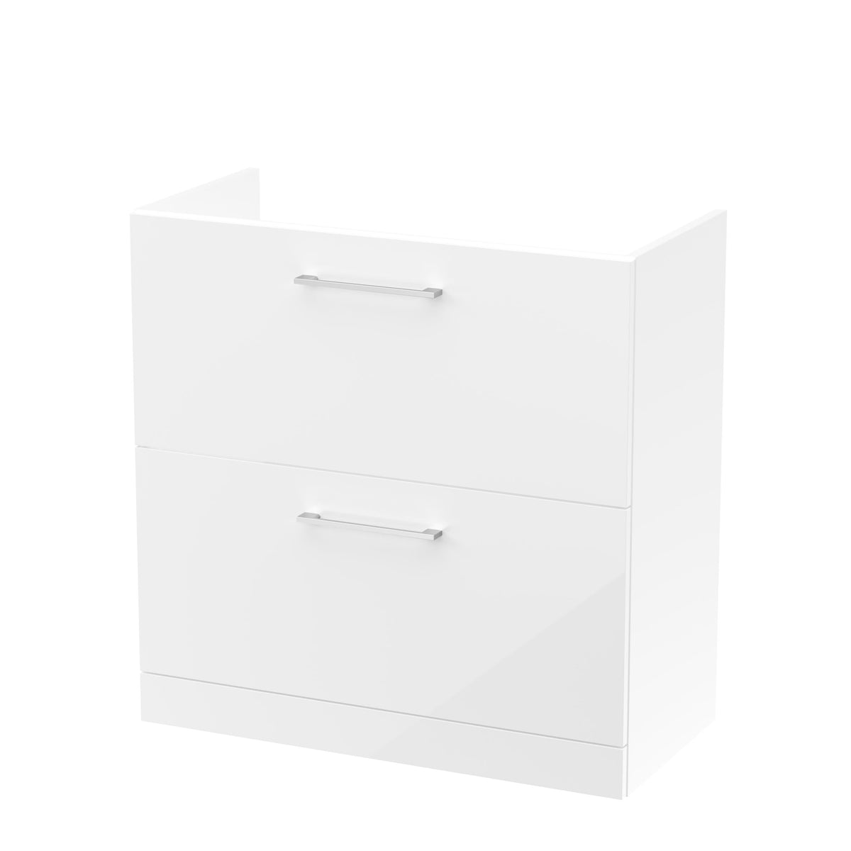 Hudson Reed Arno Floor Standing Vanity Unit, Durable 2 Soft Close Drawer Bathroom Sink Vanity Unit with Shelf in Gloss White, 800mm