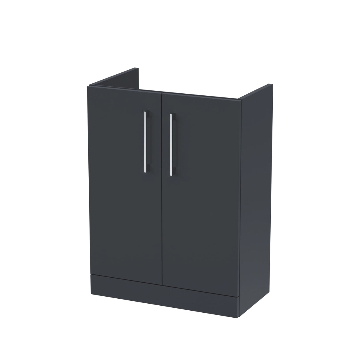 Hudson Reed Arno Compact Floor Standing Vanity Unit, Durable 2 Soft Close Door Bathroom Vanity Unit with Shelf in Soft Black, 600mm