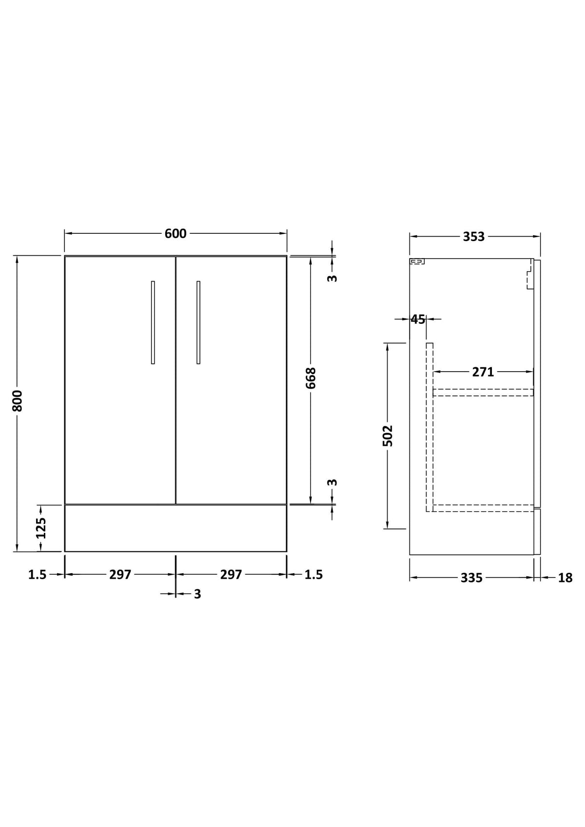 Hudson Reed Arno Compact Floor Standing Vanity Unit, Durable 2 Soft Close Door Bathroom Vanity Unit with Shelf in  Satin Grey, 600mm
