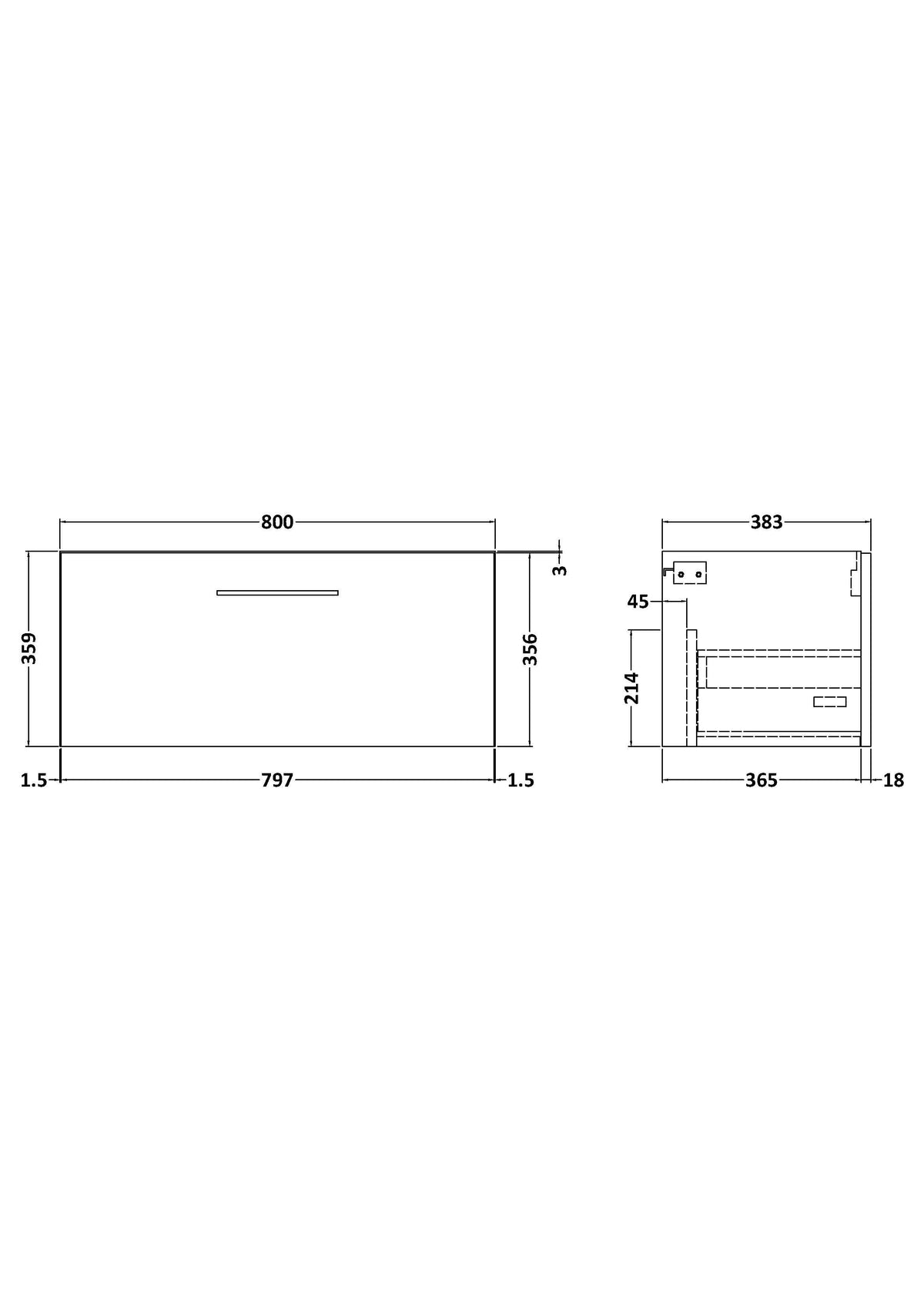 Hudson Reed Arno Wall Hung Vanity Unit, Durable Single Soft Close Door Bathroom Sink Vanity Unit with Shelf in  Satin Grey, 800mm