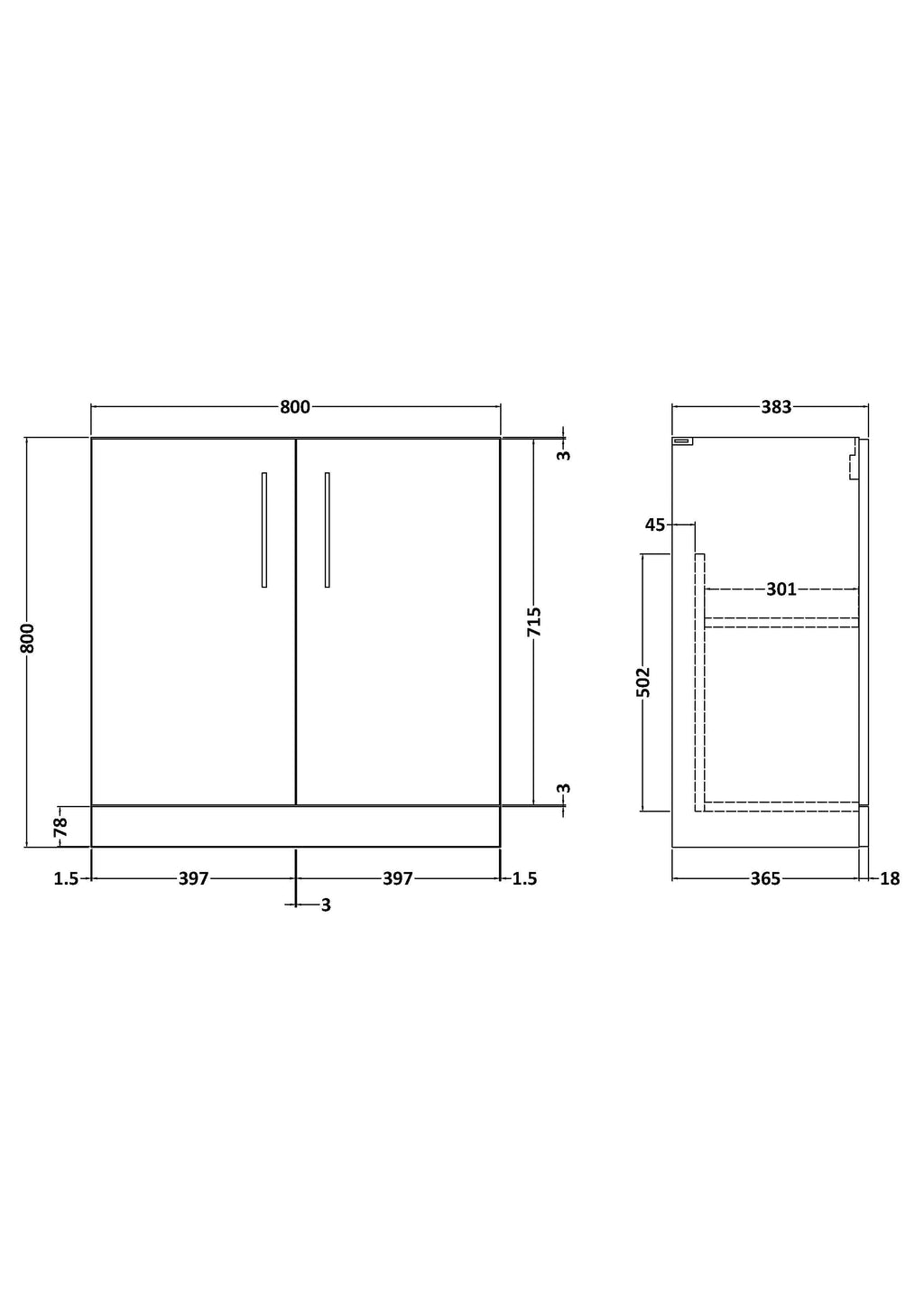 Hudson Reed Arno Floor Standing Vanity Unit, Durable 2 Soft Close Door Bathroom Sink Vanity Unit with Shelf in  Solace Oak, 800mm