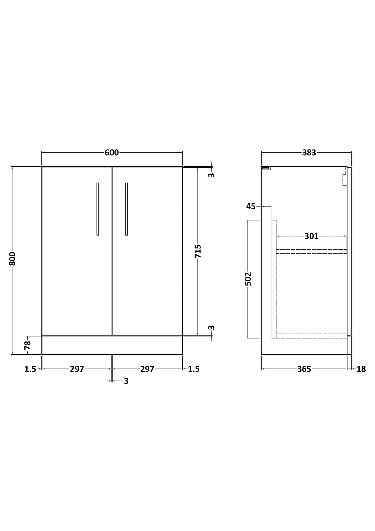 Hudson Reed Arno Compact Floor Standing Vanity Unit, Durable 2 Soft Close Door Bathroom Vanity Unit with Shelf in Bleached Oak, 600mm