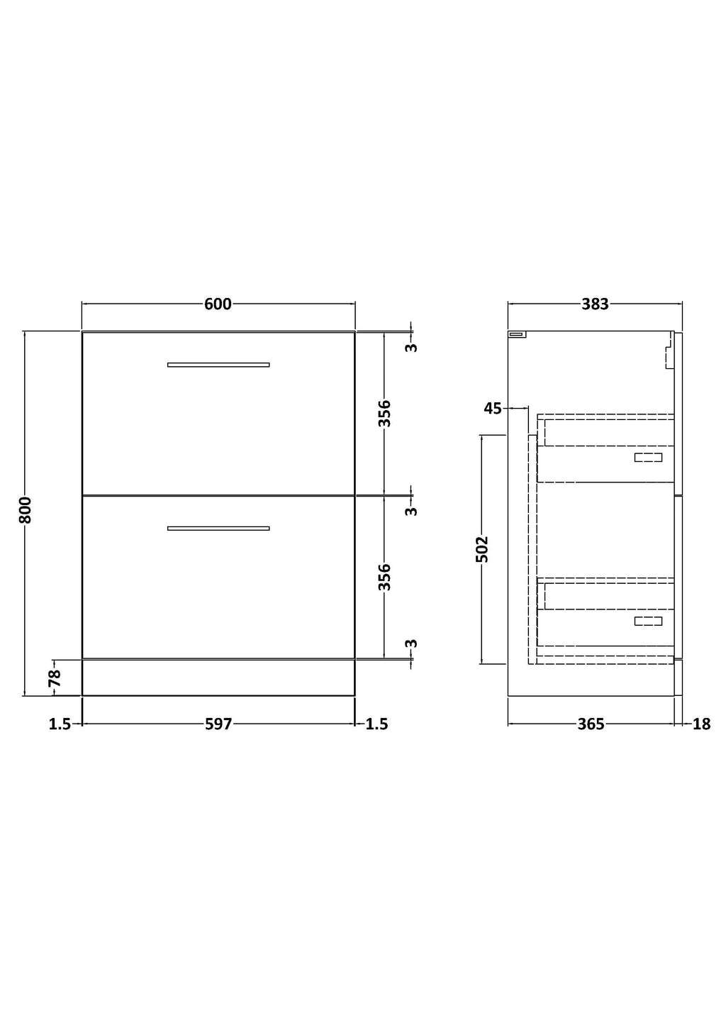 Hudson Reed Arno Floor Standing Vanity Unit, Durable 2 Soft Close Drawer Bathroom Sink Vanity Unit with Shelf in Satin Green, 600mm