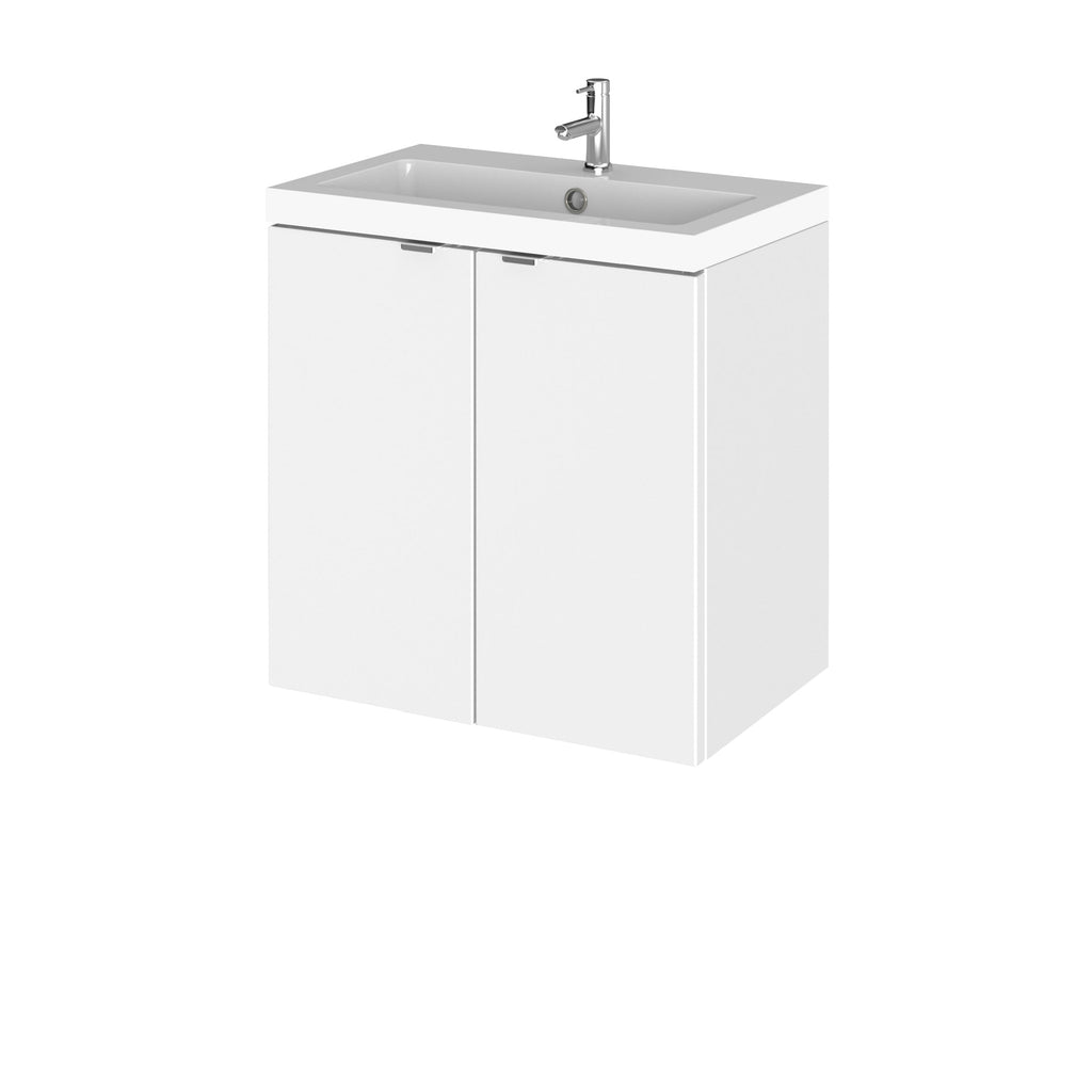 Hudson Reed Fusion Wall Hung 2 Soft Close Door Vanity Unit without Basin, Modern Bathroom Furniture in Gloss White Finish, 500mm