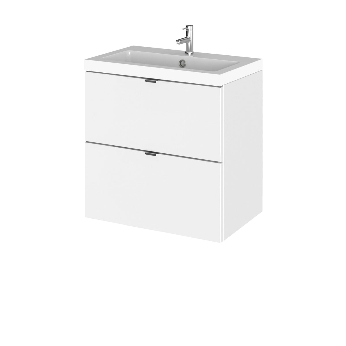 Hudson Reed Fusion Wall Hung 2 Soft Close Drawer Vanity Unit without Basin, Modern Bathroom Furniture in Gloss White Finish, 500mm