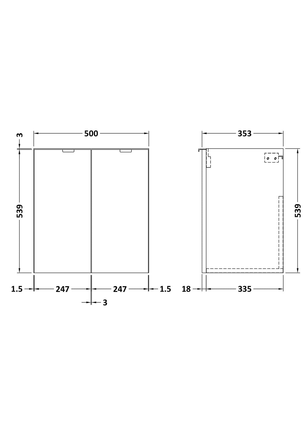 Hudson Reed 2 Soft Close Door Wall Hung Vanity Unit without Basin, Modern Bathroom Furniture in Woodgrain Finish, 500 x 283mm