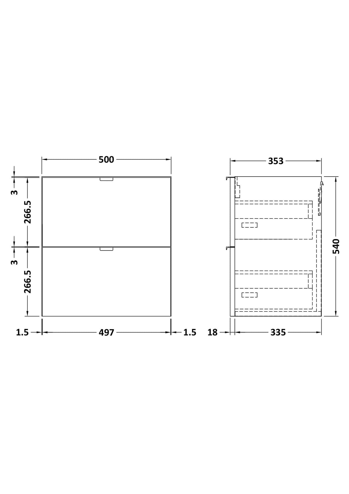 Hudson Reed 2 Soft Close Drawer Wall Hung Vanity Unit without Basin, Modern Bathroom Furniture in Woodgrain Finish, 500 x 355mm