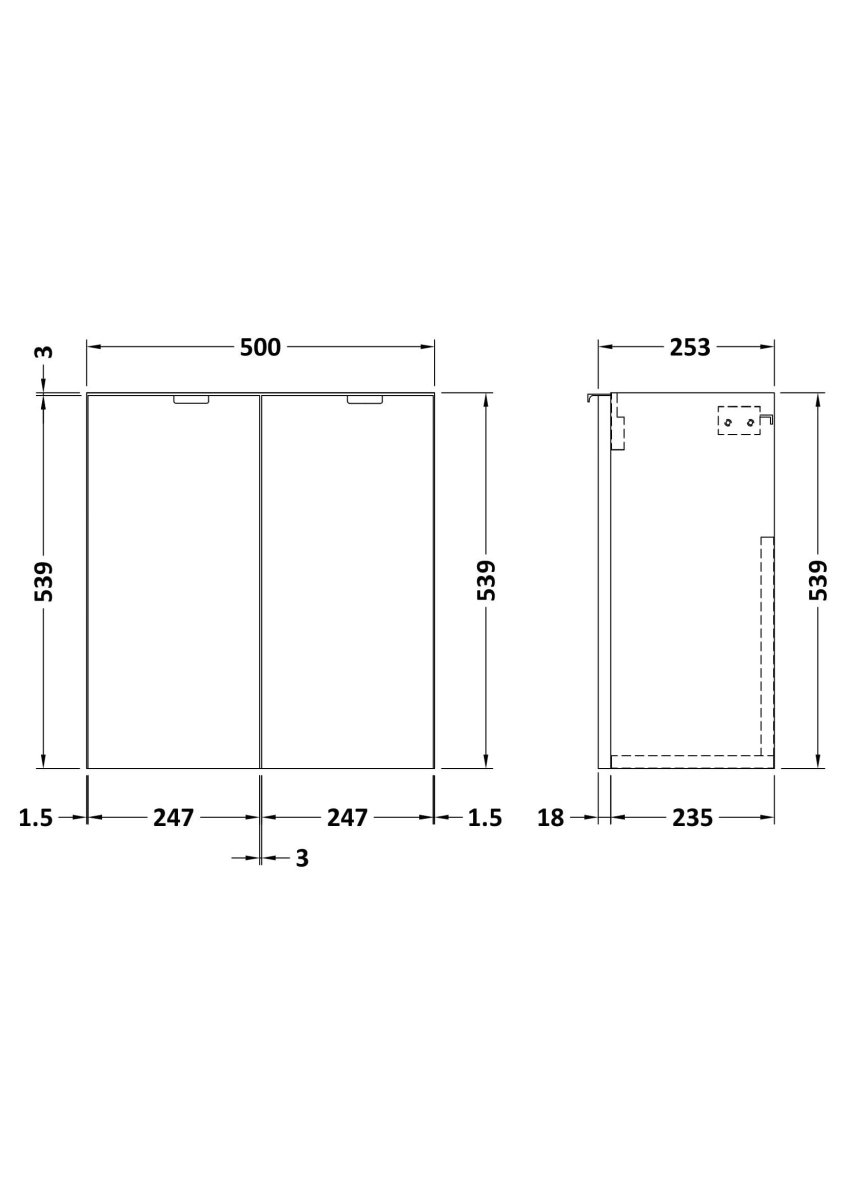 Hudson Reed Fusion Wall Hung 2 Door Vanity Unit without Basin, Modern Compact Bathroom Furniture in Anthracite Woodgrain Finish, 500mm