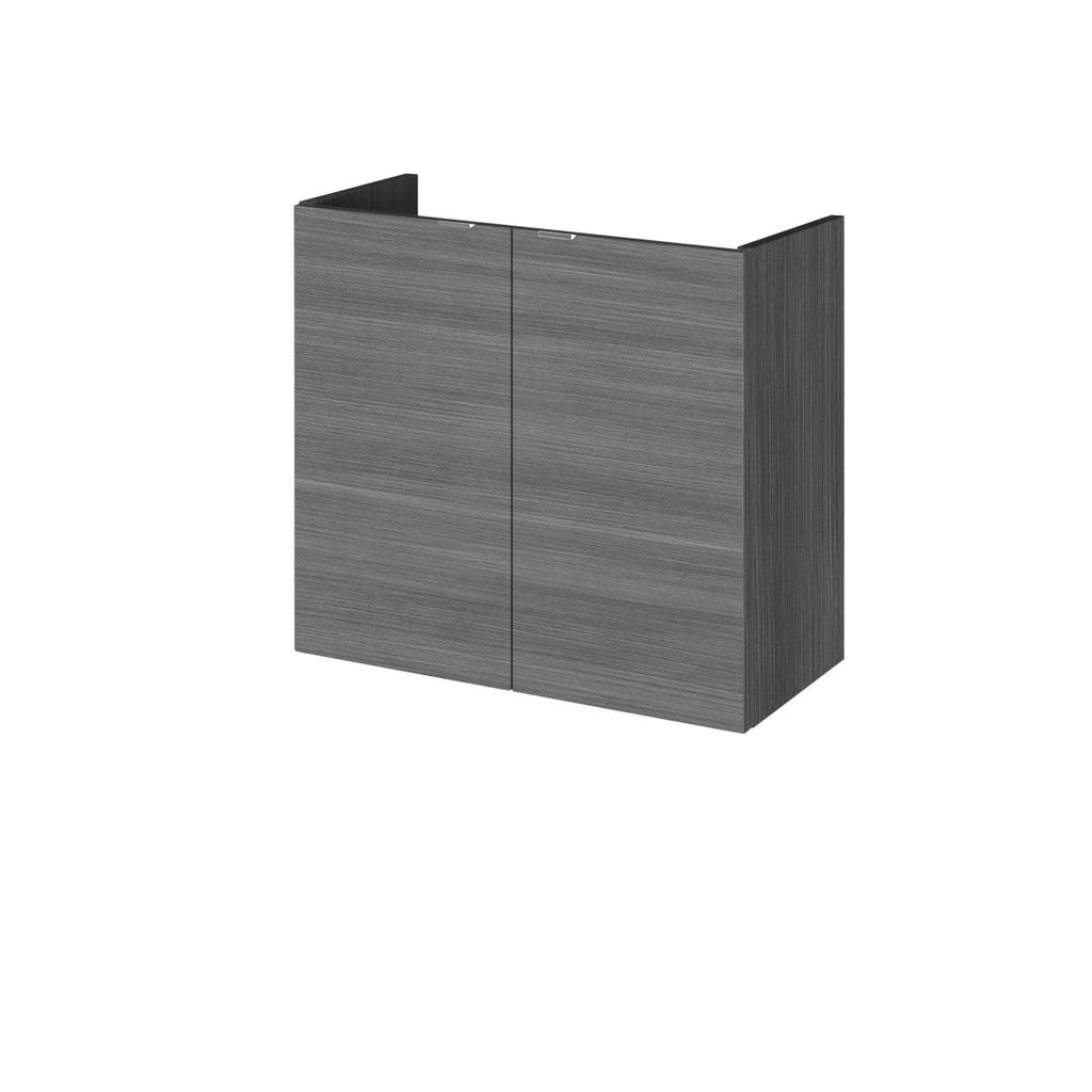 Hudson Reed Fusion Wall Hung 2 Soft Close Door Vanity Unit without Basin, Modern Compact Bathroom Furniture in Anthracite Woodgrain, 600mm