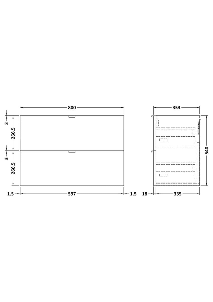 Hudson Reed Fusion Wall Hung 2 Soft Close Drawer Vanity Unit without Basin, Modern Bathroom Furniture in Hacienda Black Finish, 800mm