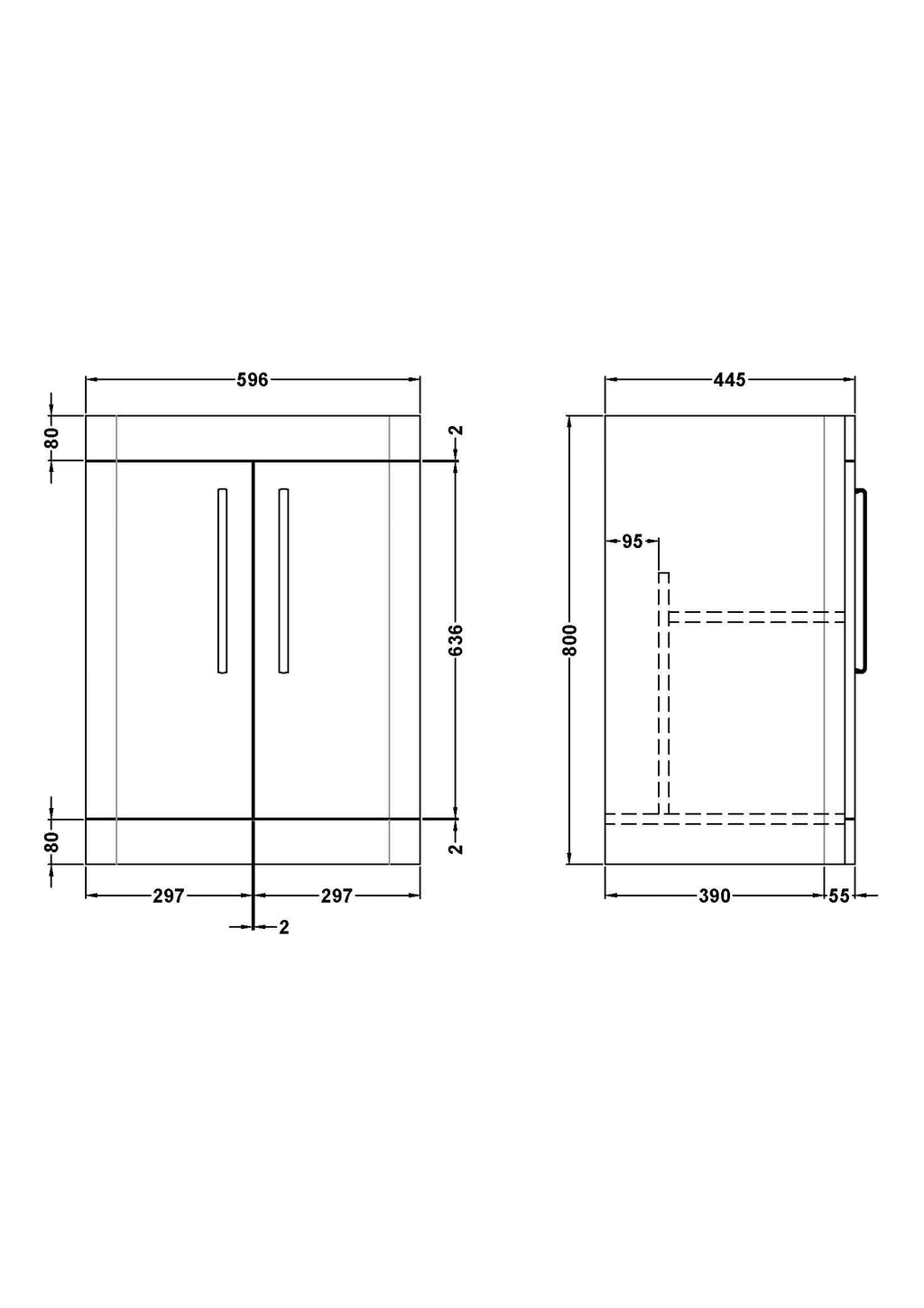 Hudson Reed Parade Component Floor Standing 2 Soft Close Door Vanity Unit, Bathroom Vanity Units with Storage in Soft Black, 600mm