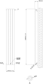 iBathUK Strata Designer Vertical Column Radiator, Oval Single Panel, Space-Saving Designer Radiator for Modern UK Homes, Balck, 1600 x 240 mm