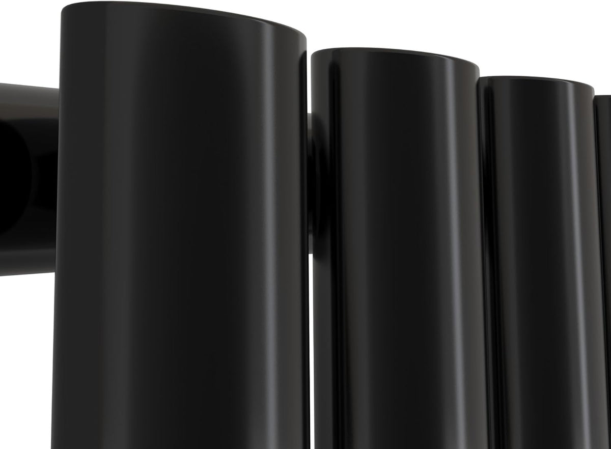 iBathUK Strata Designer Vertical Column Radiator, Oval Single Panel, Space-Saving Designer Radiator for Modern UK Homes, Balck, 1600 x 240 mm
