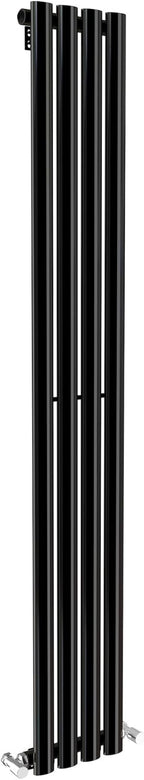 iBathUK Strata Designer Vertical Column Radiator, Oval Single Panel, Space-Saving Designer Radiator for Modern UK Homes, Balck, 1600 x 240 mm