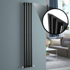 iBathUK Strata Designer Vertical Column Radiator, Oval Single Panel, Space-Saving Designer Radiator for Modern UK Homes, Balck, 1600 x 240 mm