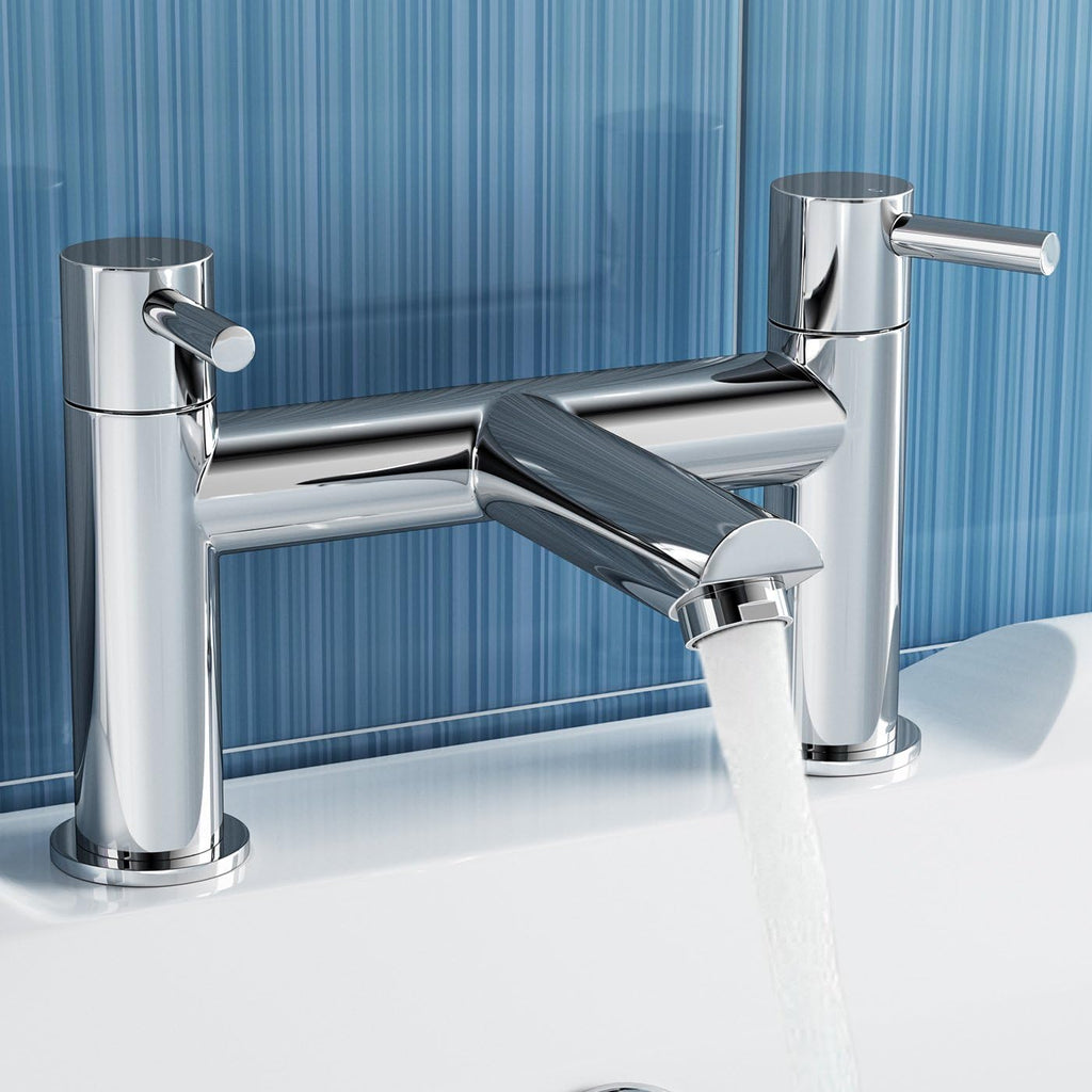 iBathUK Delta Pair of Hot and Cold Basin Sink Mixer Taps with Bath Filler Chrome Tap Set, Classic Bathroom Basin Mixer Taps for Everyday Use
