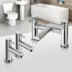 iBathUK Delta Pair of Hot and Cold Basin Sink Mixer Taps with Bath Filler Chrome Tap Set, Classic Bathroom Basin Mixer Taps for Everyday Use