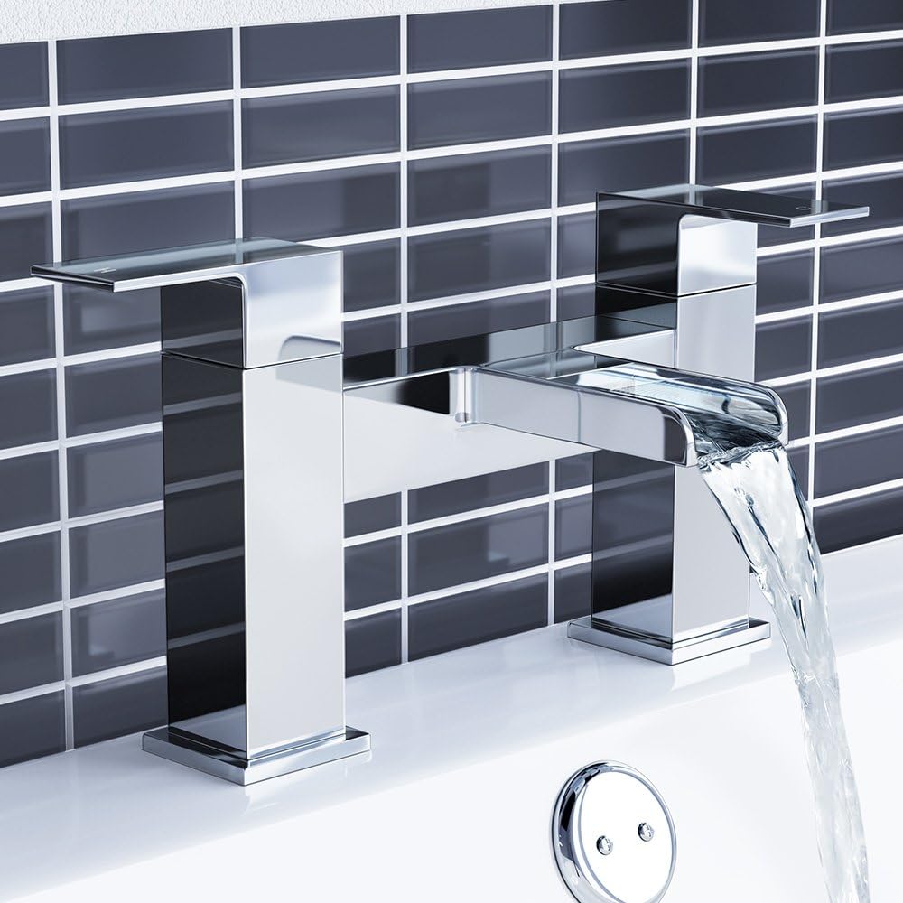 iBathUK Kinetic Waterfall Basin Sink Mixer Tap, Bath Tub Filler Luxury Bathroom Set, Elegant Bath Sink Mixer Tap, Chrome