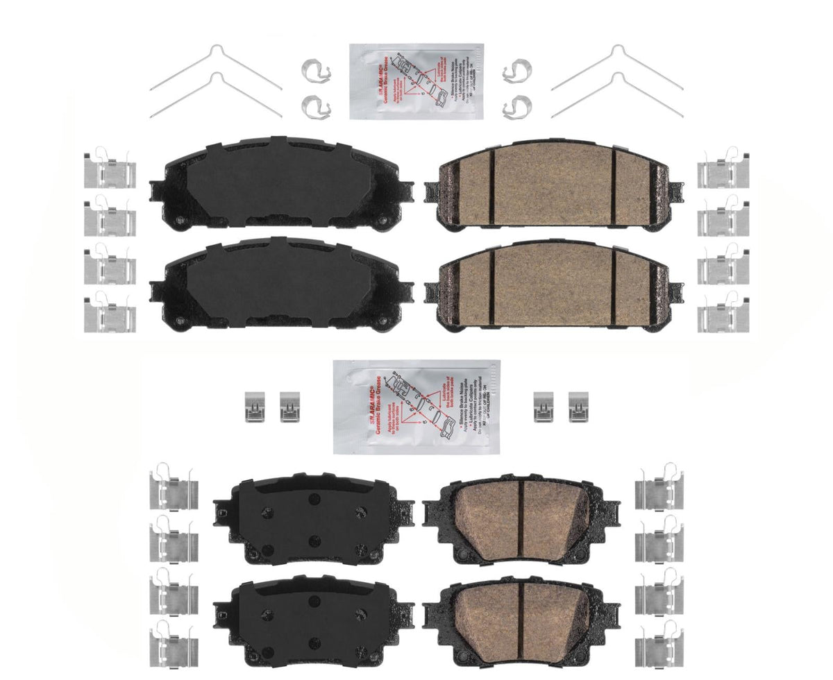 Front & Rear Ceramic Brake Pads w Hardware For 2020 2024 2025 Toyota Highlander