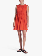 NEW ASCENO Como Regular Round Neck Plain Sleeveless Silk Mini Dress - Red Small