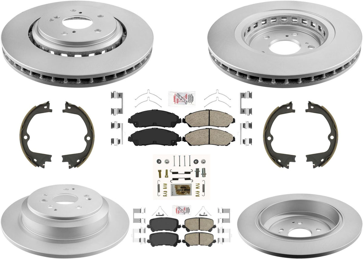 Front & Rear Coated Disc Brake Rotors & Ceramic Pads for Acura MDX 2014-2016