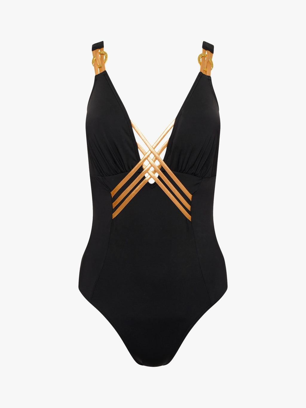 NAIA Beach Raquel Plunge Neck Interlaced Front Swimsuit - Black - Size 14