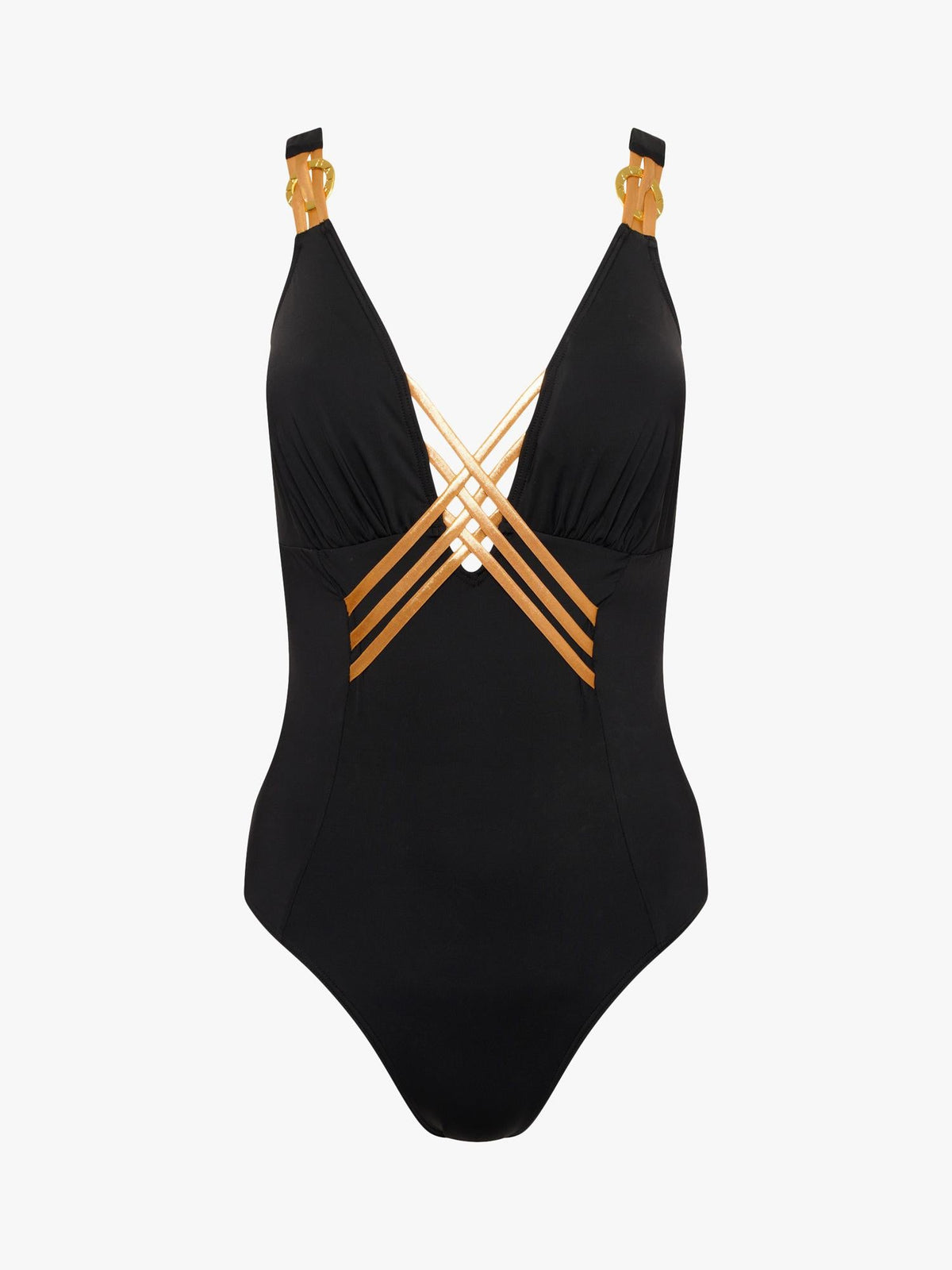 NAIA Beach Raquel Plunge Neck Interlaced Front Swimsuit - Black - Size 14
