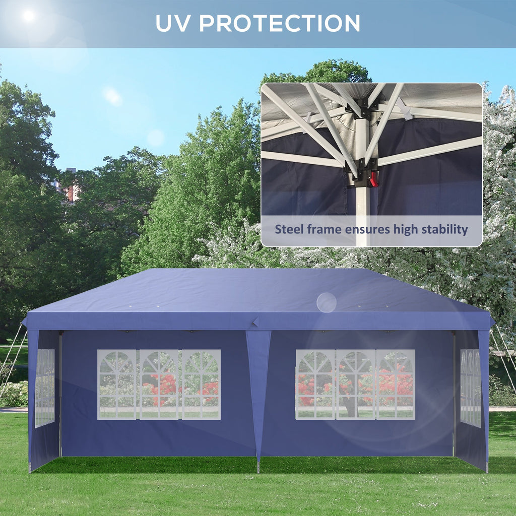 3 x 6m Garden Pop Up Gazebo, Height Adjustable Party Tent w/ Sidewalls & Storage Bag, Blue