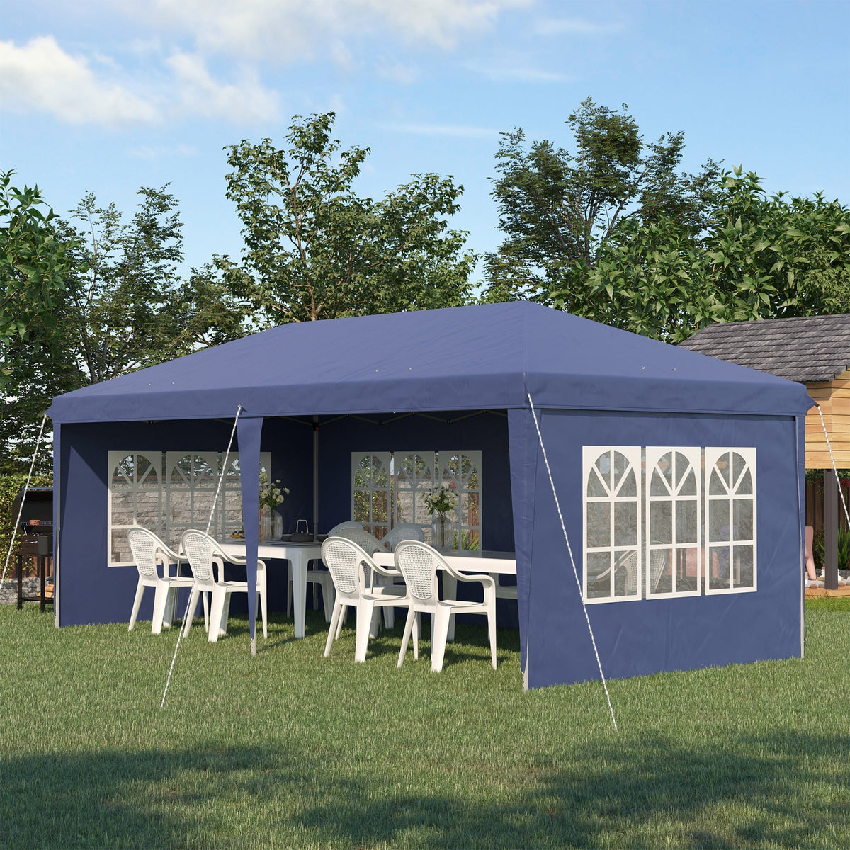 3 x 6m Garden Pop Up Gazebo, Height Adjustable Party Tent w/ Sidewalls & Storage Bag, Blue