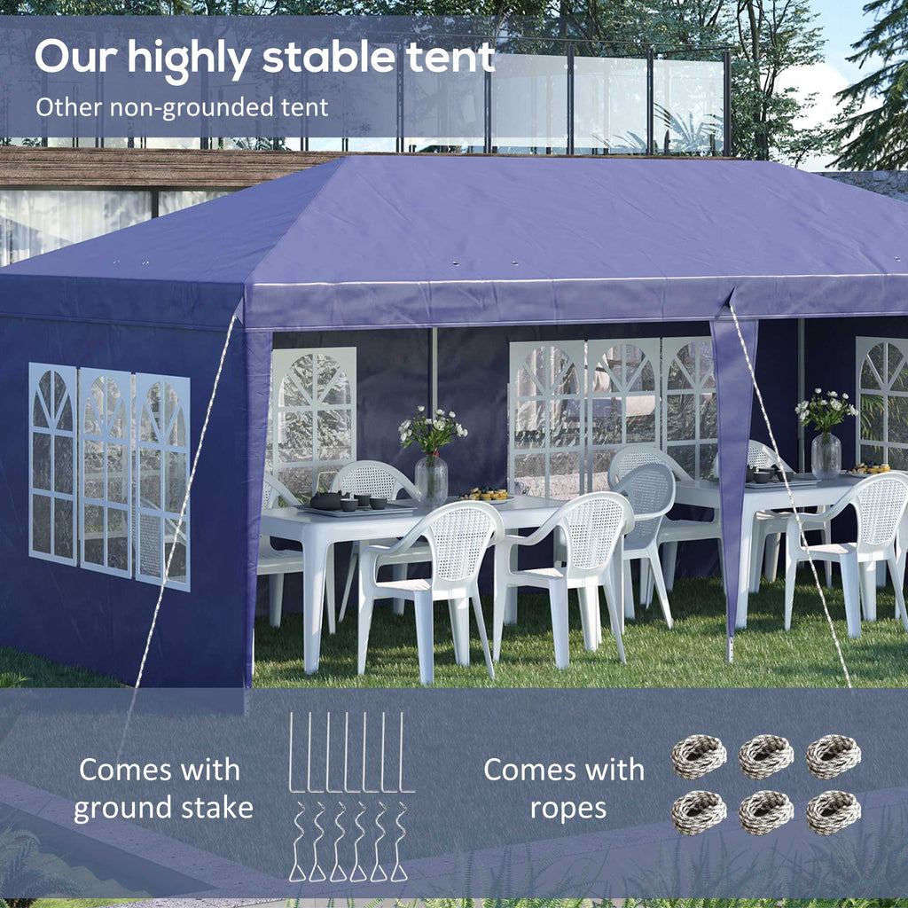 3 x 6m Garden Pop Up Gazebo, Height Adjustable Party Tent w/ Sidewalls & Storage Bag, Blue