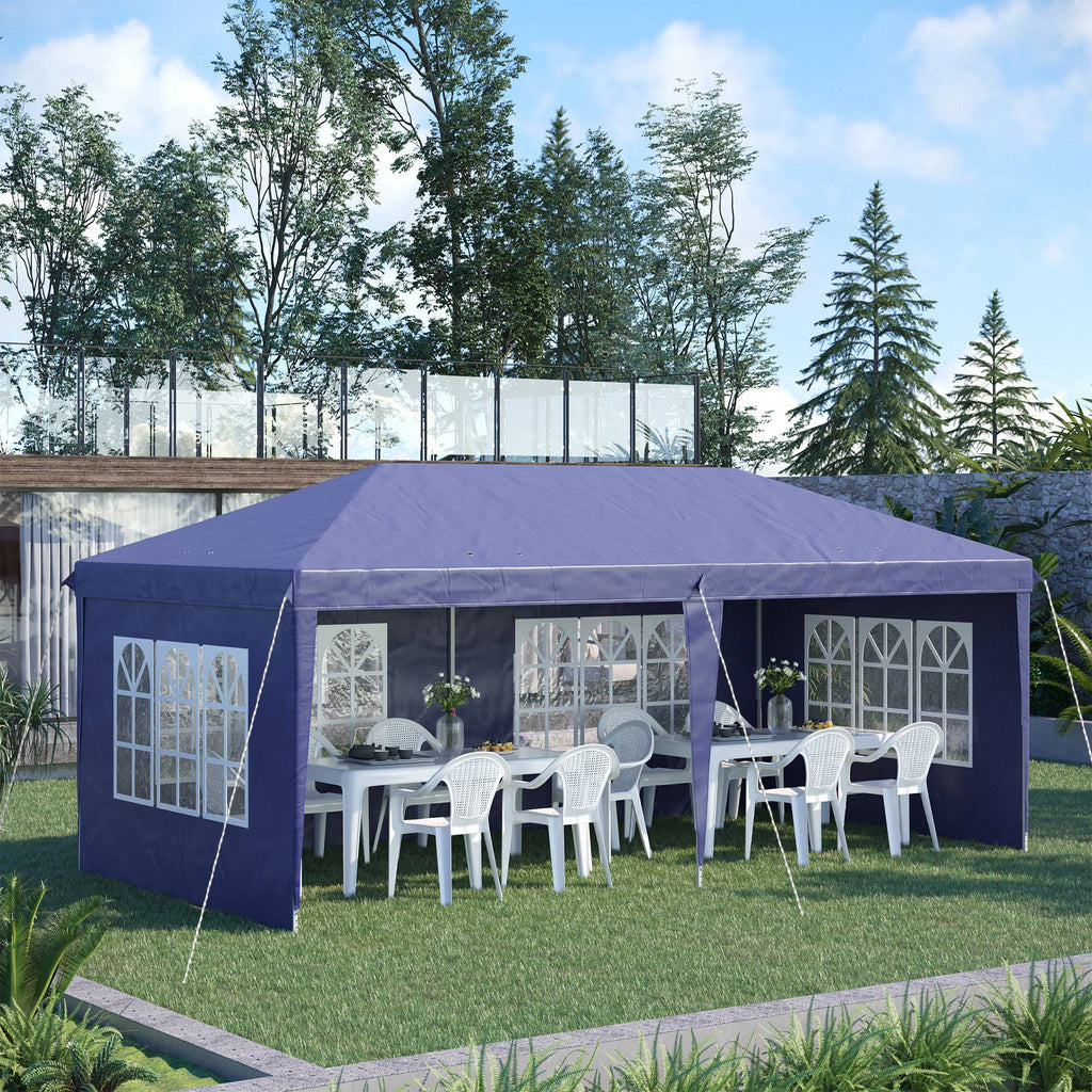 3 x 6m Garden Pop Up Gazebo, Height Adjustable Party Tent w/ Sidewalls & Storage Bag, Blue