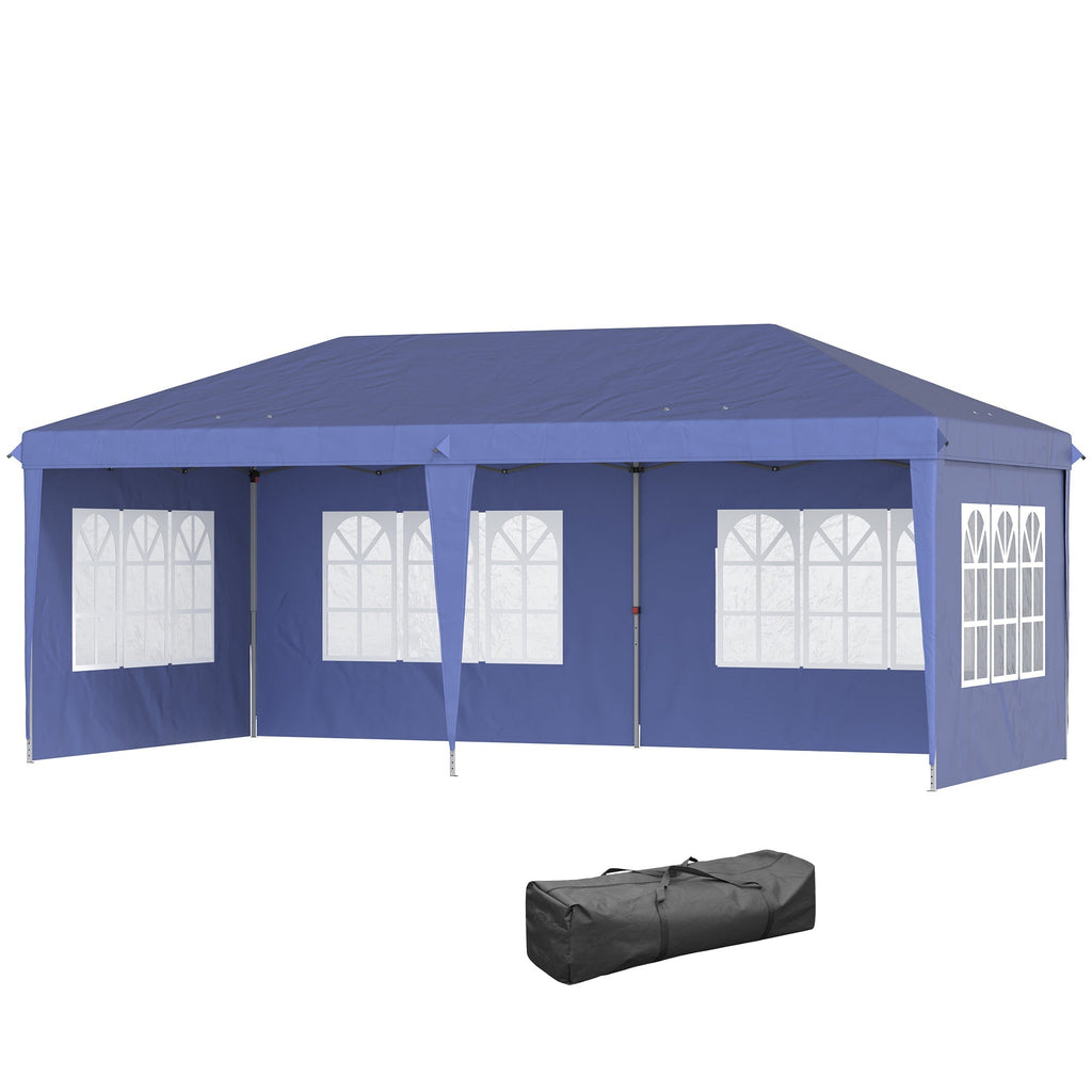 3 x 6m Garden Pop Up Gazebo, Height Adjustable Party Tent w/ Sidewalls & Storage Bag, Blue
