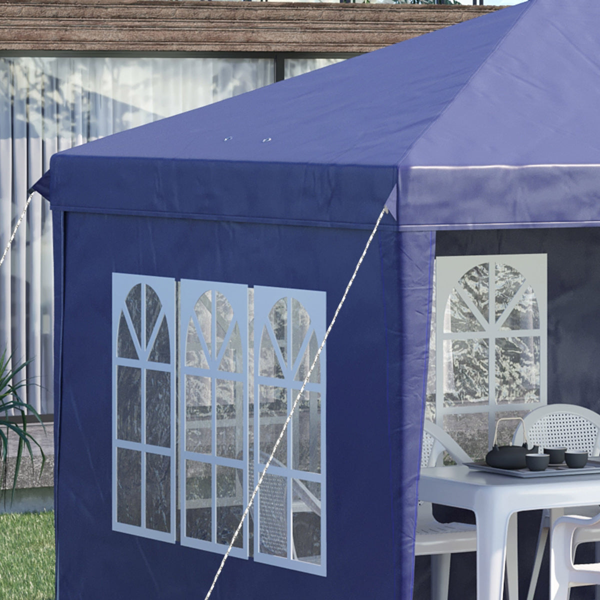 3 x 6m Garden Pop Up Gazebo, Height Adjustable Party Tent w/ Sidewalls & Storage Bag, Blue