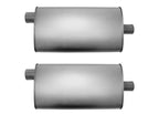 (2) 10 1/2" Oval Universal Muffler 26" OAL 2.50ID 2.25ID Offset Center