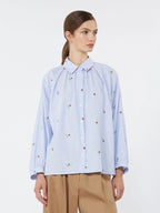NEW Weekend MaxMara Butterfly Women's Embroidered Stripe Shirt Blue/Multi UK 12