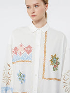 NEW Weekend MaxMara Gru Floral Short Sleeved Shirt Dress - White/Multi UK 16
