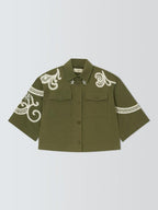 Weekend MaxMara Como Women's Relaxed Embroidered Shacket Khaki/Cream Size 8