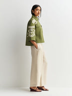 Weekend MaxMara Como Women's Relaxed Embroidered Shacket Khaki/Cream Size 8