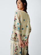 Weekend MaxMara Samba 3/4 Sleeve Floral Regular Silk Top - Ivory - UK 18