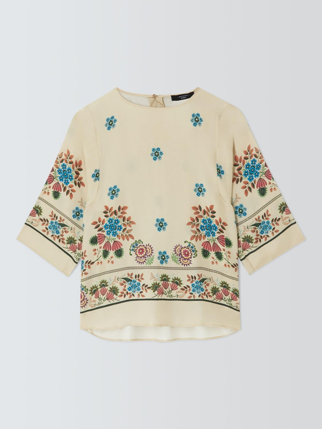 Weekend MaxMara Samba 3/4 Sleeve Floral Regular Silk Top - Ivory - UK 18