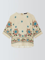 Weekend MaxMara Samba 3/4 Sleeve Floral Regular Silk Top - Ivory - UK 18