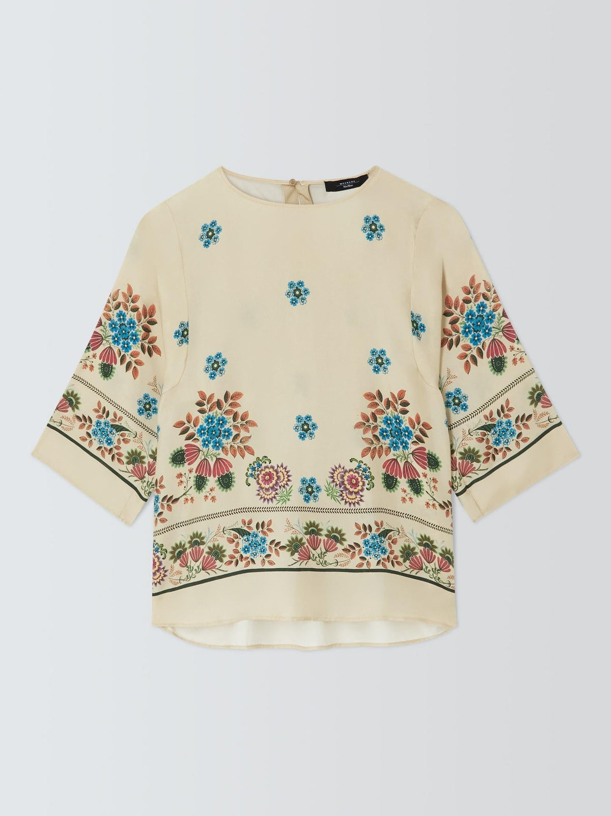 Weekend MaxMara Samba 3/4 Sleeve Floral Regular Silk Top - Ivory - UK 18