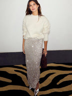 Never Fully Dressed Jaspre Sequin Women's Midi Skirt - Silver - Size 6UK