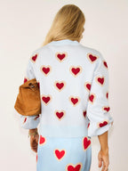 Never Fully Dressed Embroidered Heart Cardigan - Light Blue/Red - Size XL