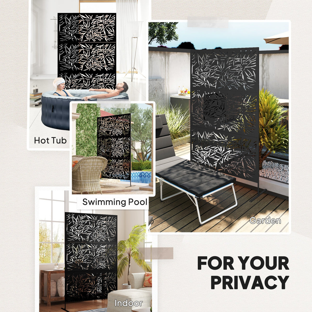 6.5FT Decorative Privacy Screen with Expansion Screws for Garden Pool Hot Tub, Bamboo Style