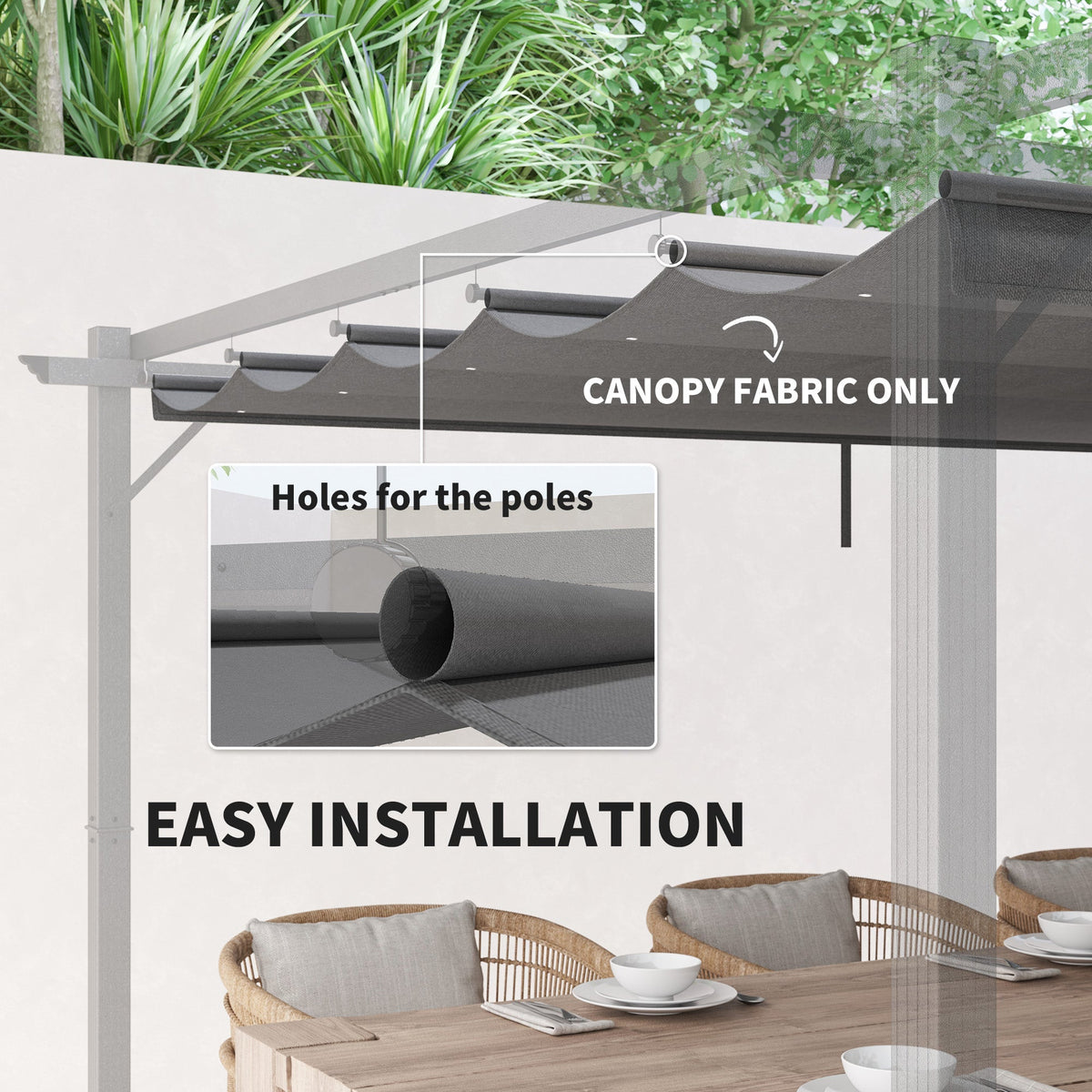 Retractable Pergola Shade Cover, Replacement Canopy Fabric for 4 x 3m Pergola, Light Grey