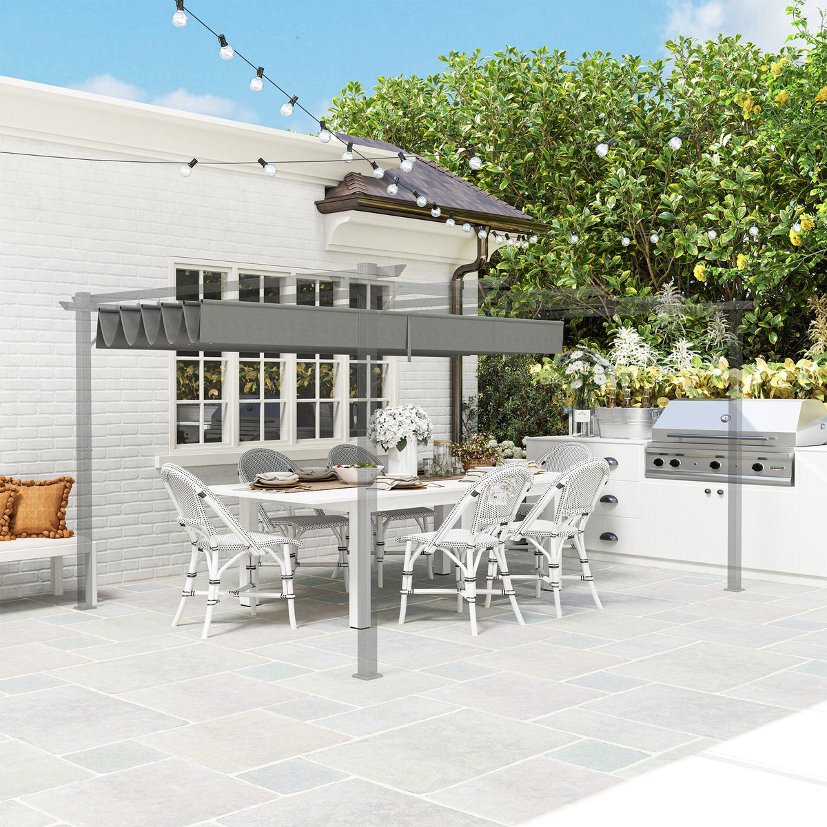 Retractable Pergola Shade Cover, Replacement Canopy Fabric for 4 x 3m Pergola, Light Grey