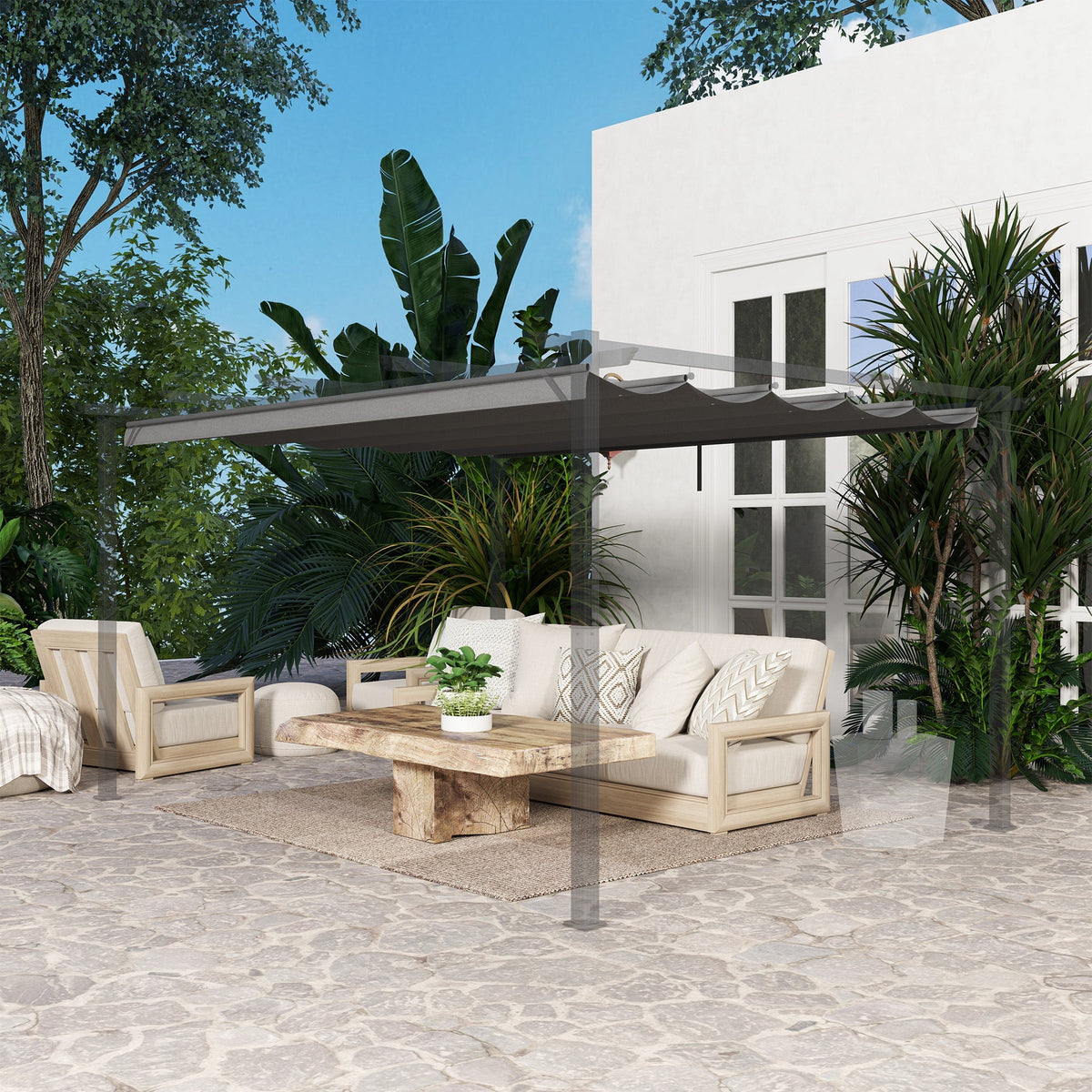 Retractable Pergola Shade Cover, Replacement Canopy Fabric for 4 x 3m Pergola, Light Grey