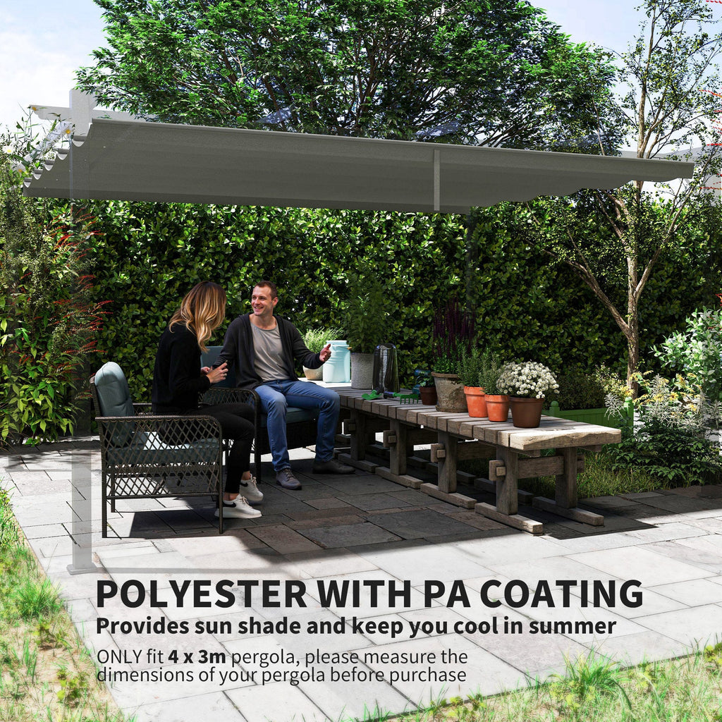 Retractable Pergola Shade Cover, Replacement Canopy Fabric for 4 x 3m Pergola, Light Grey
