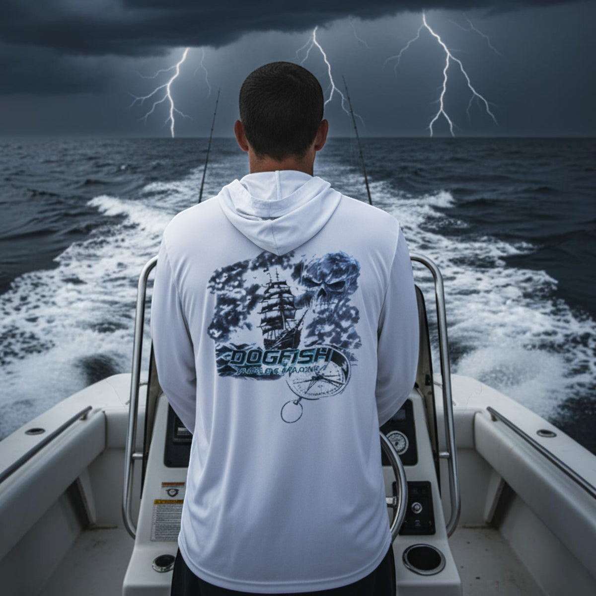 Dogfish Long Sleeve Hooded Micro Stormy Seas Logo